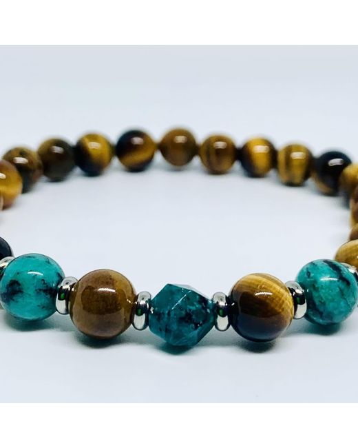 Addicted Blue Harmony Handmade Sterling Bracelet With Tiger's Eye & Jasper for men
