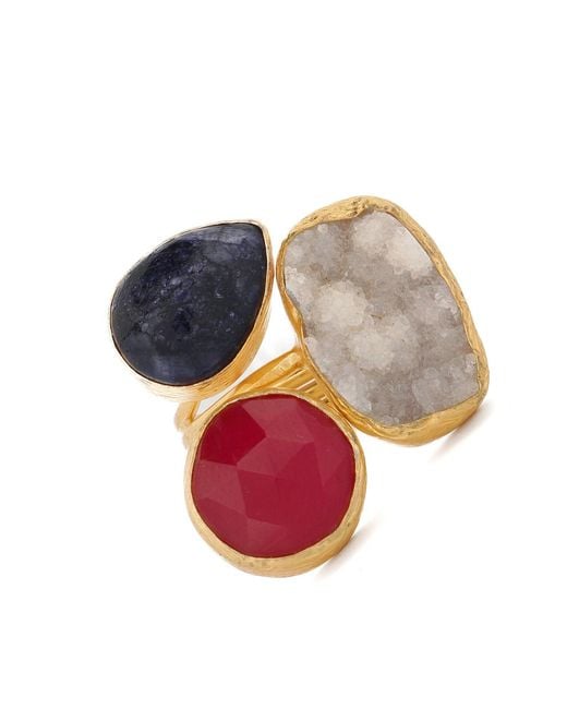 Ebru Jewelry Multicolor Energized Harmony Ruby, Quartz & Amethyst Adjustable Gemstone Ring