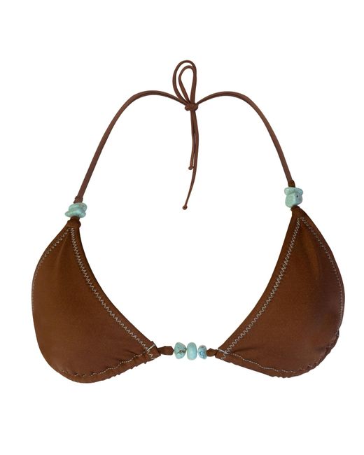 Daughters of the Sun Swim Brown Cocos String Tie Bikini Top With Stones