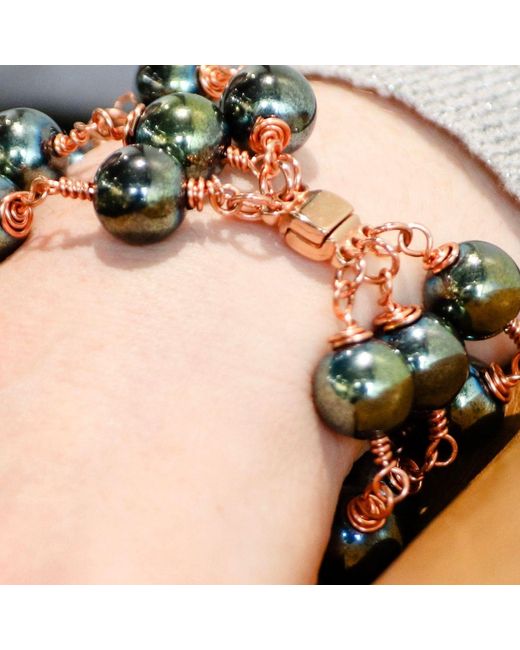 Rejected Hearts Club Green Rose Jasmine Socialite Hematite Beaded Bracelet With Magnetic Clasp