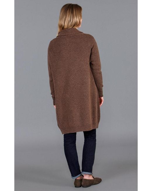 Paul James Knitwear Brown Pure Lambswool Long Line Liberty Cardigan With Pockets