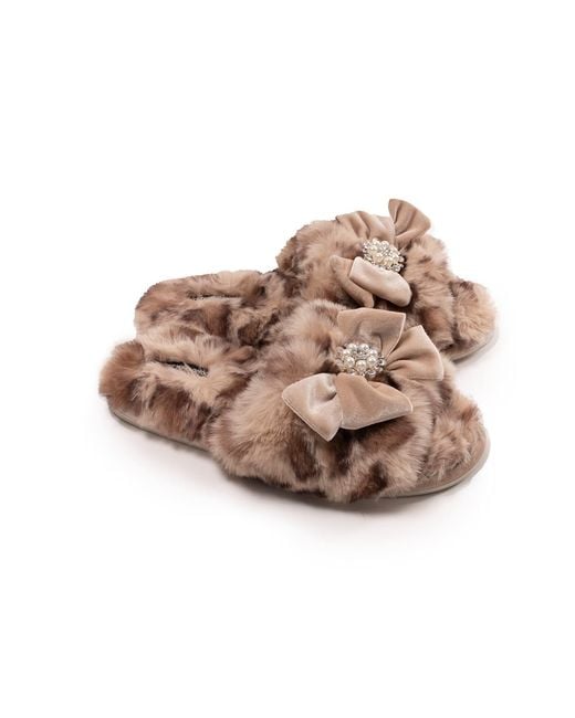 Pretty You London Brown Anya Slider Slipper With Diamante