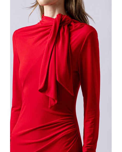 Lendrop Studios Red Yuna Tie Neck Midi Dress