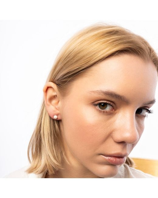 Spero London Metallic 9Ct Solid Pearl Stud Earrings