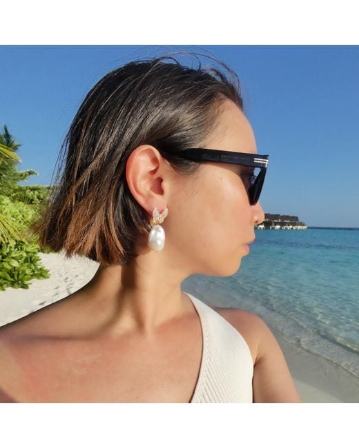 VALERIE CHIC White Sparkle Butterfly Baroque Pearl Earrings