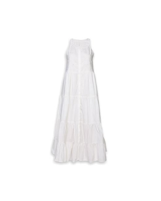 REISTOR White Sleeveless Embroidered Tiered Maxi Dress