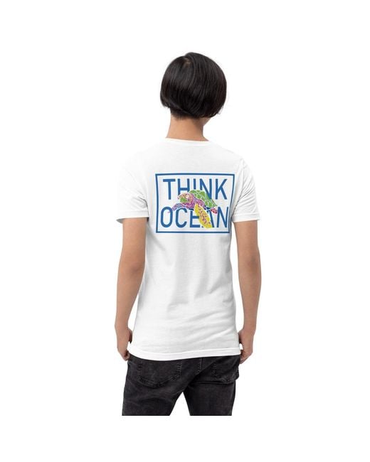 Anchor and Crew White Think Ocean Turtle Fluorescence Cotton Embroidered T-Shirt for men
