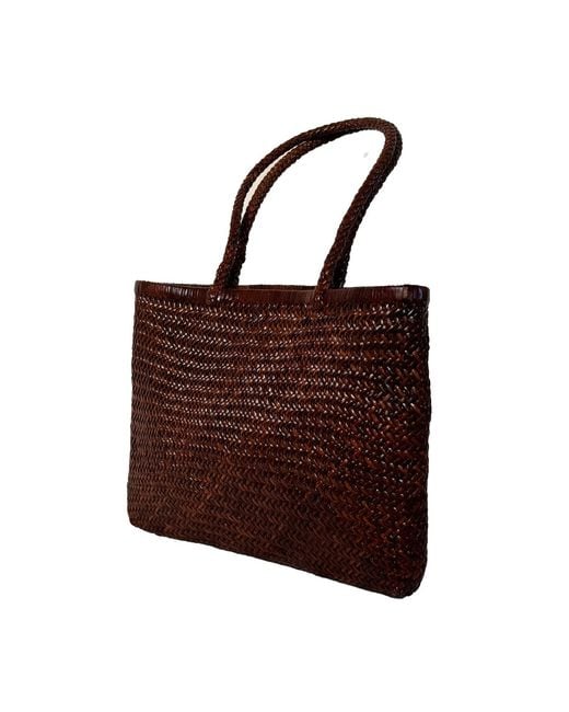 godi. Brown The Buna Handwoven Leather Tote Bag