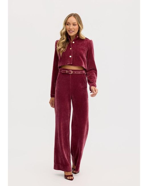 Why Mary Red Odessa Stretch Corduroy High Waisted Pants