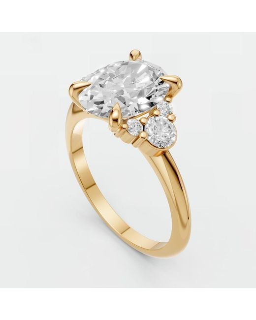 Aya Fine Jewelry Metallic Oval Lab Diamond With Round Side Stones Bridal Promise Ring For