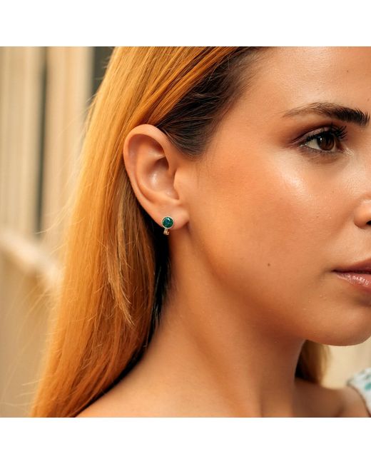 Spero London Green Sterling High Quality Round Opal Earrings