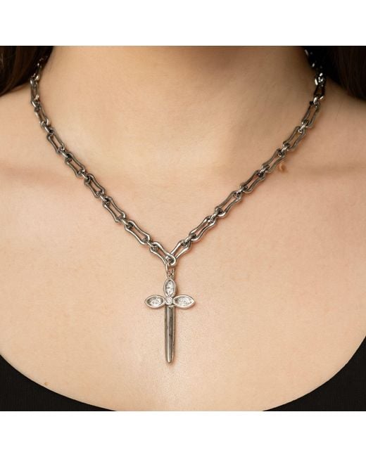 Jagged Halo Jewelry Metallic Karma Dagger Necklace