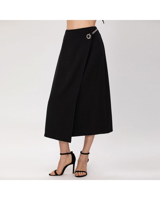 Smart and Joy Black Buckle On Side Wrap Effect Skirt