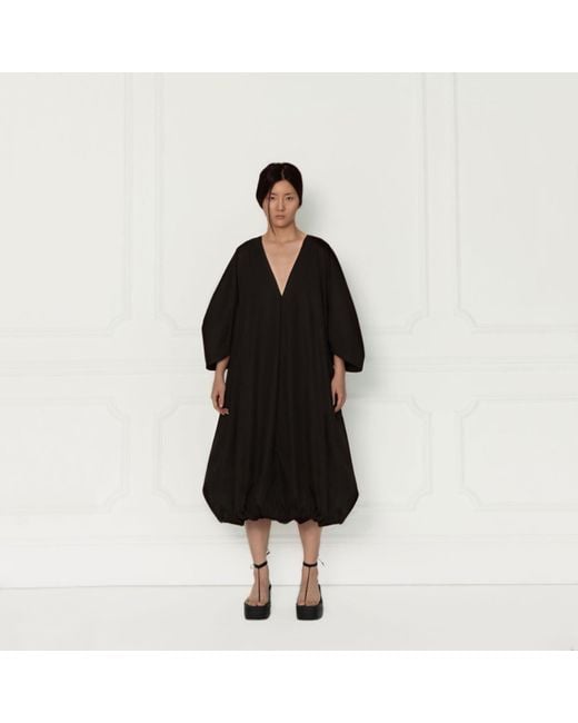 Sanctumum Black Kima Wabi Sabi Puffed Balloon Bottom Dress With Kimono Style Sleeves
