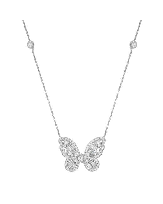 Kylie Harper Metallic Baguette Diamond Cz Butterfly Station Necklace