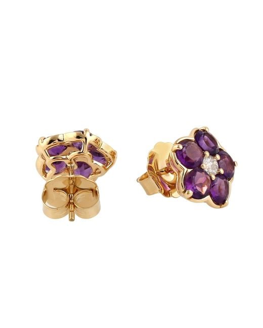 Artisan Purple 18K Amethyst & Diamond Floral Stud Earrings