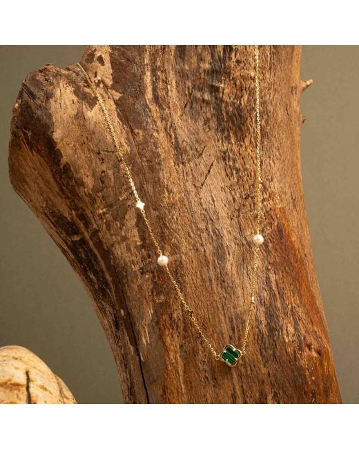 Shaded the Label Metallic Niamh Malachite & Pearl Necklace