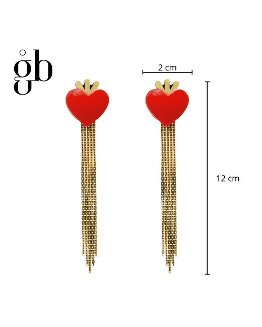 Gissa Bicalho Red Handmade Acrylic Earrings Heart & Fringe
