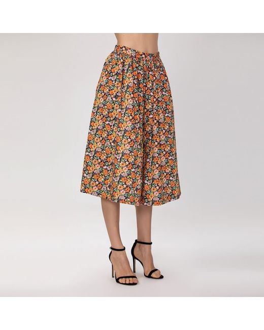 Smart and Joy Brown Retro Floral Print Flared Skirt