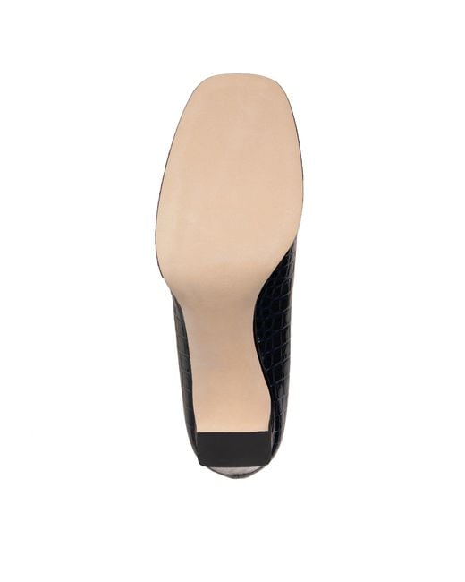 Beautiisoles by Robyn Shreiber Made in Italy Blue Cristina Embossed Leather Platform Work Evening Pump