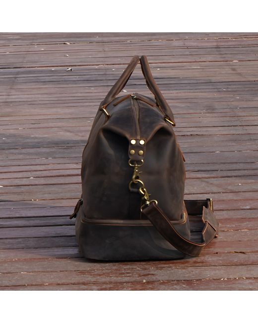Touri Brown Leather Weekend Bag With Suit Compartment for men