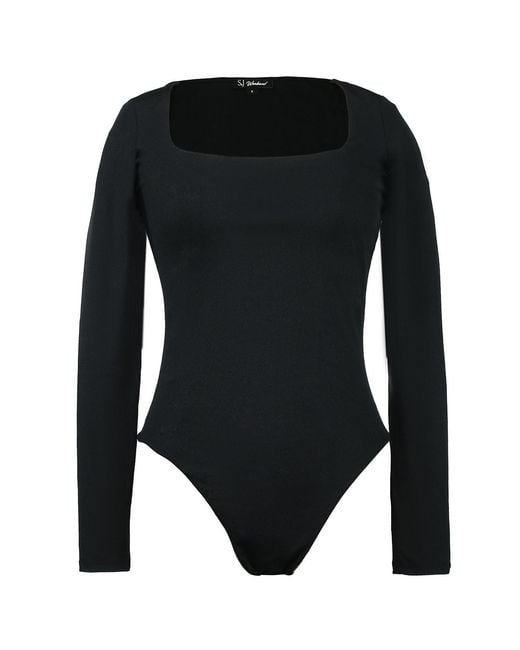 Smart and Joy Black Square Necklinbe Bodysuit