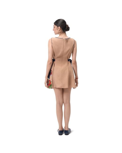 Rondooz White Hand Painted Corduroy Mini Dress With Antique French Gobelin Tapestry & Hand Applied Embellishment