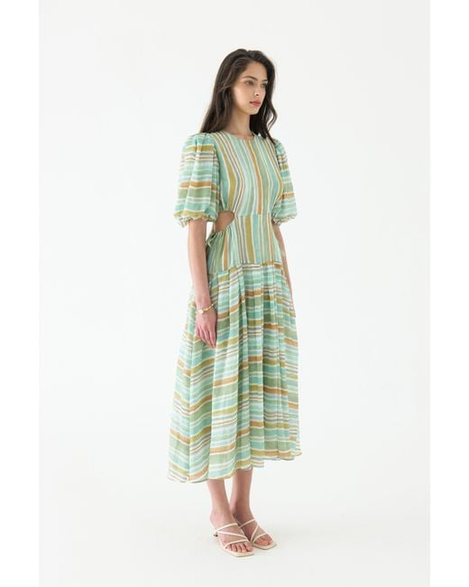 We Are Kindred Green 【Last Chance】Kamil Puff Sleeve Midi Dress
