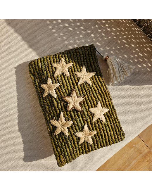 OhSun Green Starr Raffia Clutch