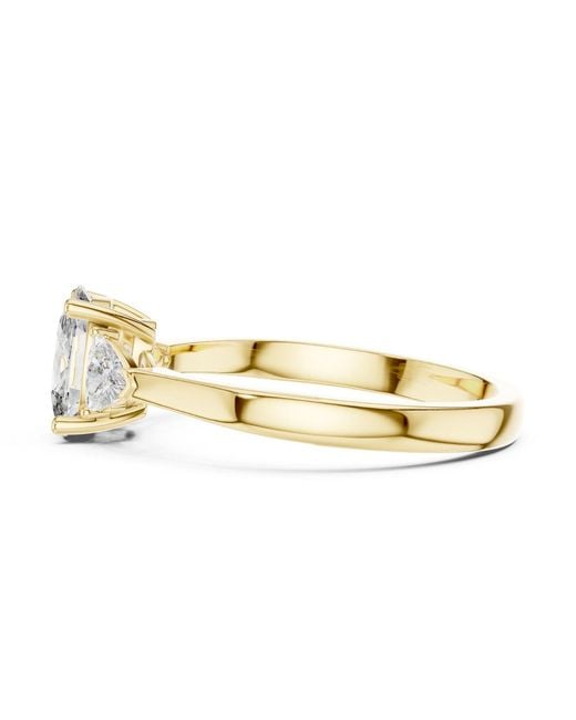 Aya Fine Jewelry Metallic Bridal Cushion Cut Three Stone Lab Diamond Ring For Gifting 10K
