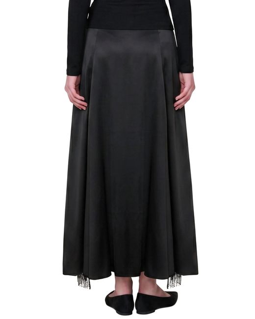 Pcfg Black The Party Edit Slit Lace Panel Satin Maxi Skirt