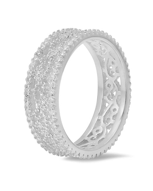 Kylie Harper Metallic Sterling Vintage Floral Diamond Cz Eternity Band Ring