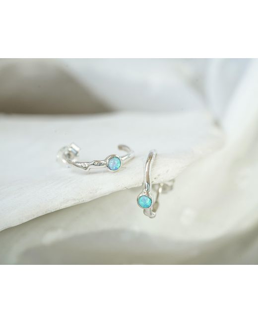 Isla Silver Blue Opal Huggie Hoop Earrings