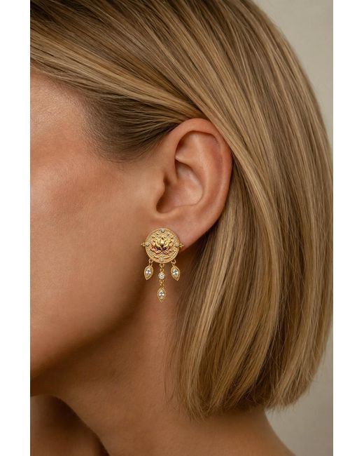 Aurozia Metallic Lotus Within Vermeil Lotus Drop Earrings