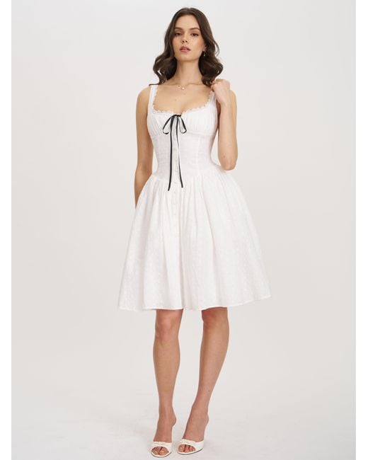 Miss Circle New York White Madison Cotton Eyelet Square Neck Midi Dress