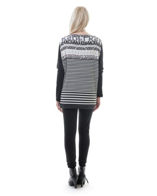 Conquista Black Stripe Pattern Long Sleeve Top