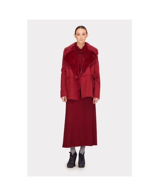 Julia Allert Red Rib Knit Suit Asymmetric Blouse & Basik Skirt Burgundy