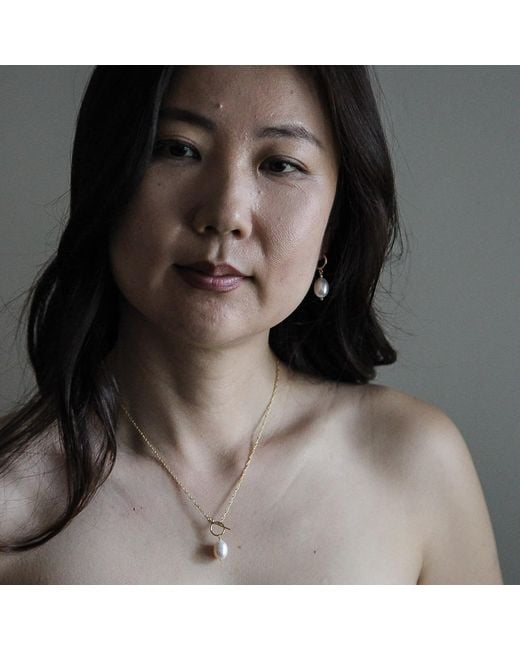 Heather Hawkins Jewelry Metallic Girl With A Pearl Toggle Clasp Closure Necklace