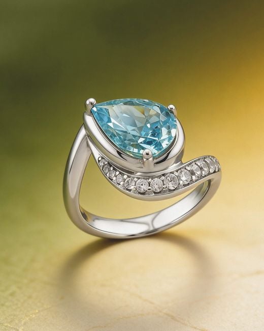 Arte Madrid Blue Sierra Pavé Contour Pear-Shaped Solitaire Ring