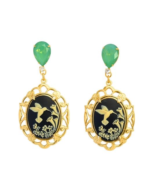 The Pink Reef Metallic Deco Vintage Cameo Earrings