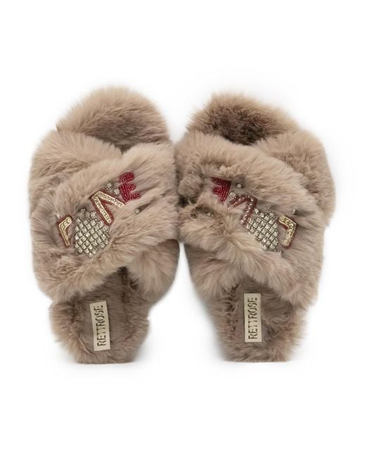 Rettrose Natural Neutrals Valentina Luxury Plush Diamanté Embellished Handmade Slipper