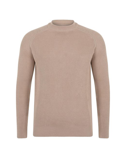 Paul James Knitwear Brown Neutrals Lightweight Cotton Brett Ribbed Crew Neck Jumper for men