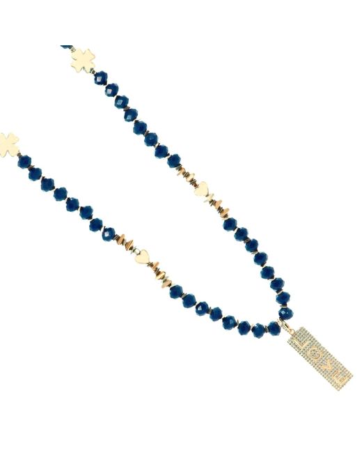Ebru Jewelry Blue Forever Loved Pendant Beaded Necklace