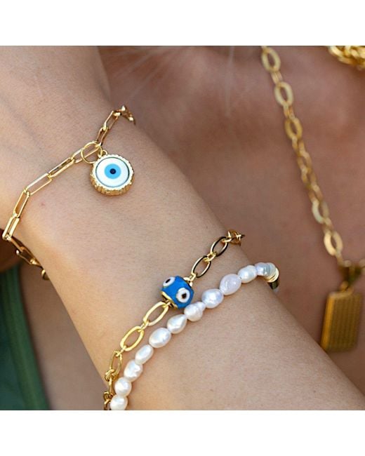 Alexie of Athens Metallic Evil Eye Bead Chain Bracelet
