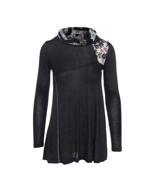 Conquista Black Lace Detail Long Sleeve Top