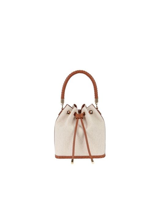 Saonara Brand Pink Bucket Bag Linen Caramel Leather