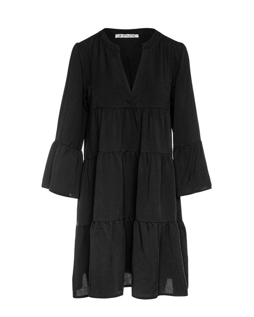 Conquista Black Tencel Gathered Seams Dress