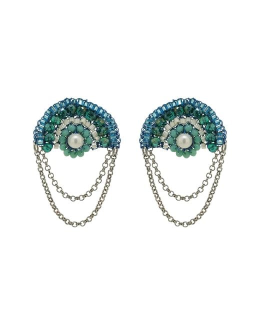 Lavish by Tricia Milaneze Green Ocean Blue Freya Maxi Handmade Crochet Earrings