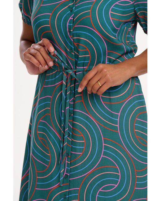 Sugarhill Green Cassandra Midi Shirt Dress Concentric Circles