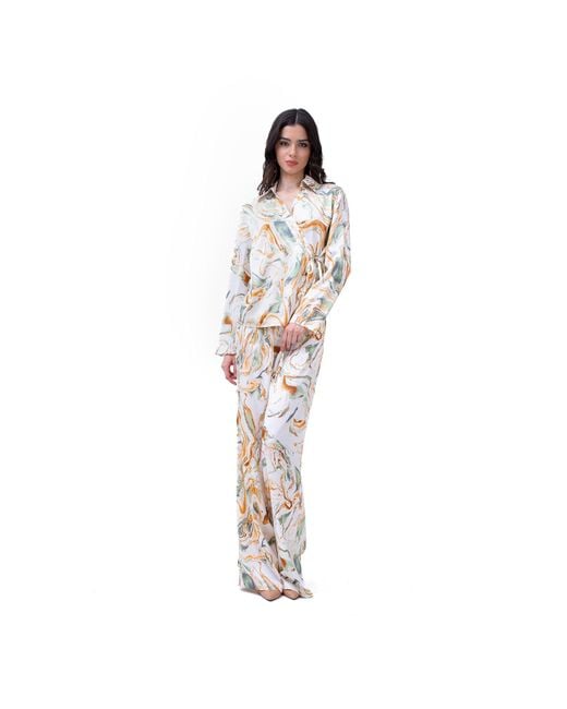 BLUZAT White Abstract Print Wrap Shirt